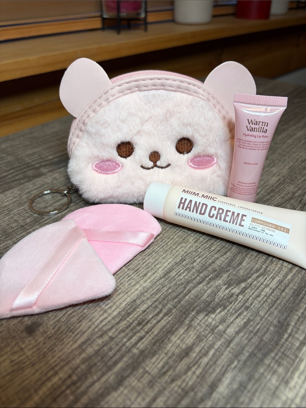 🌻5 for $30🌻 Cute Pink Plush Bear Coin Purse with Skincare Set